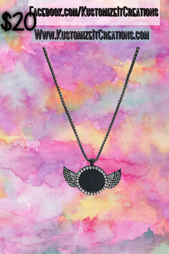 Large Black Angel Wing Necklace